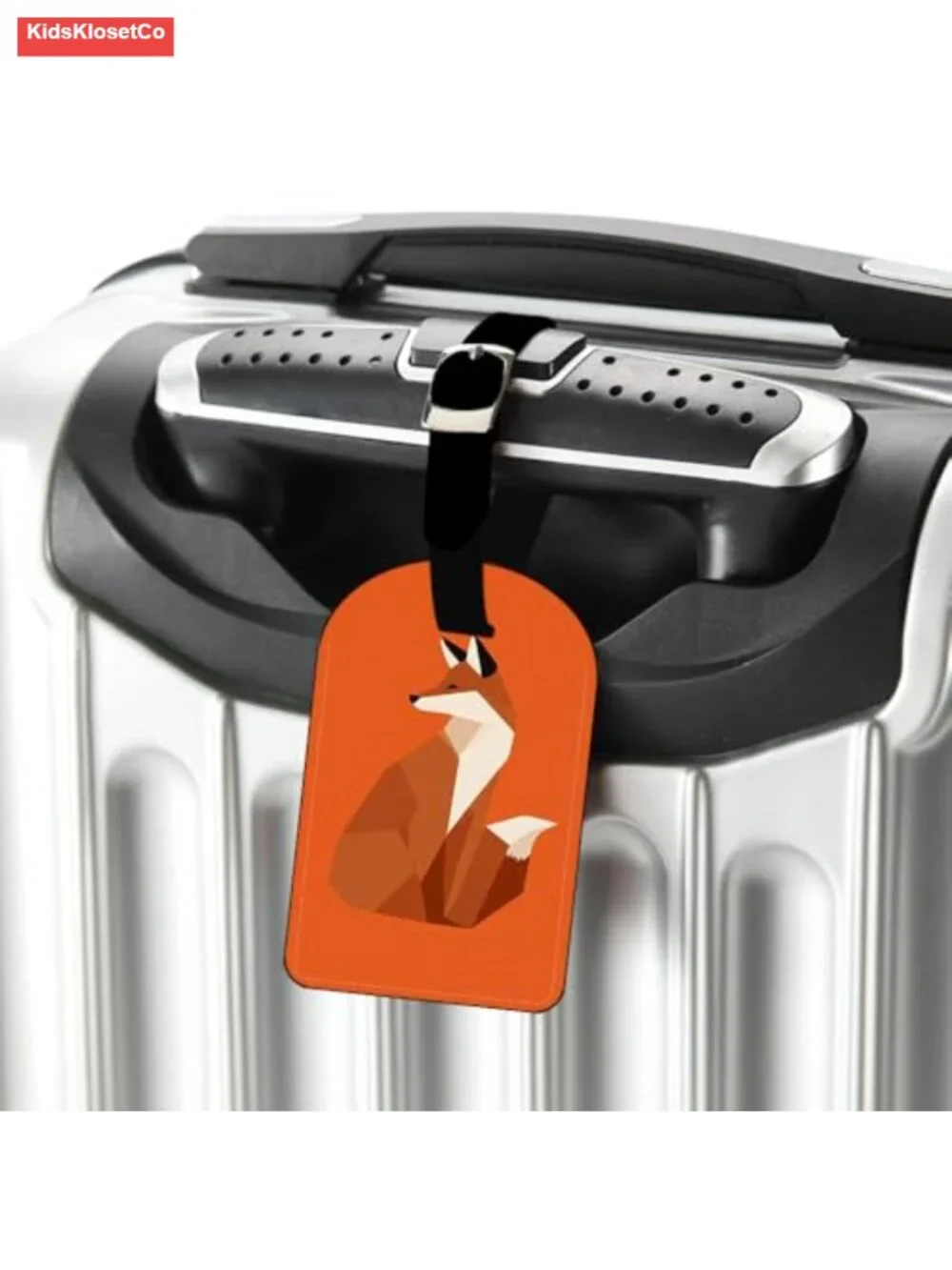 PU Leather Luggage Tag with Privacy Flap, Red Fox Design, Travel ID Tag for